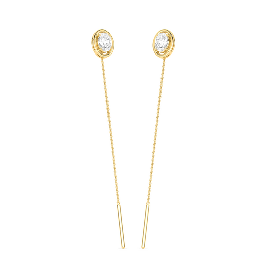 Oval-Cut Diamond Bezel Threader Earrings