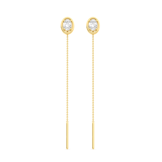 Oval-Cut Diamond Bezel Threader Earrings