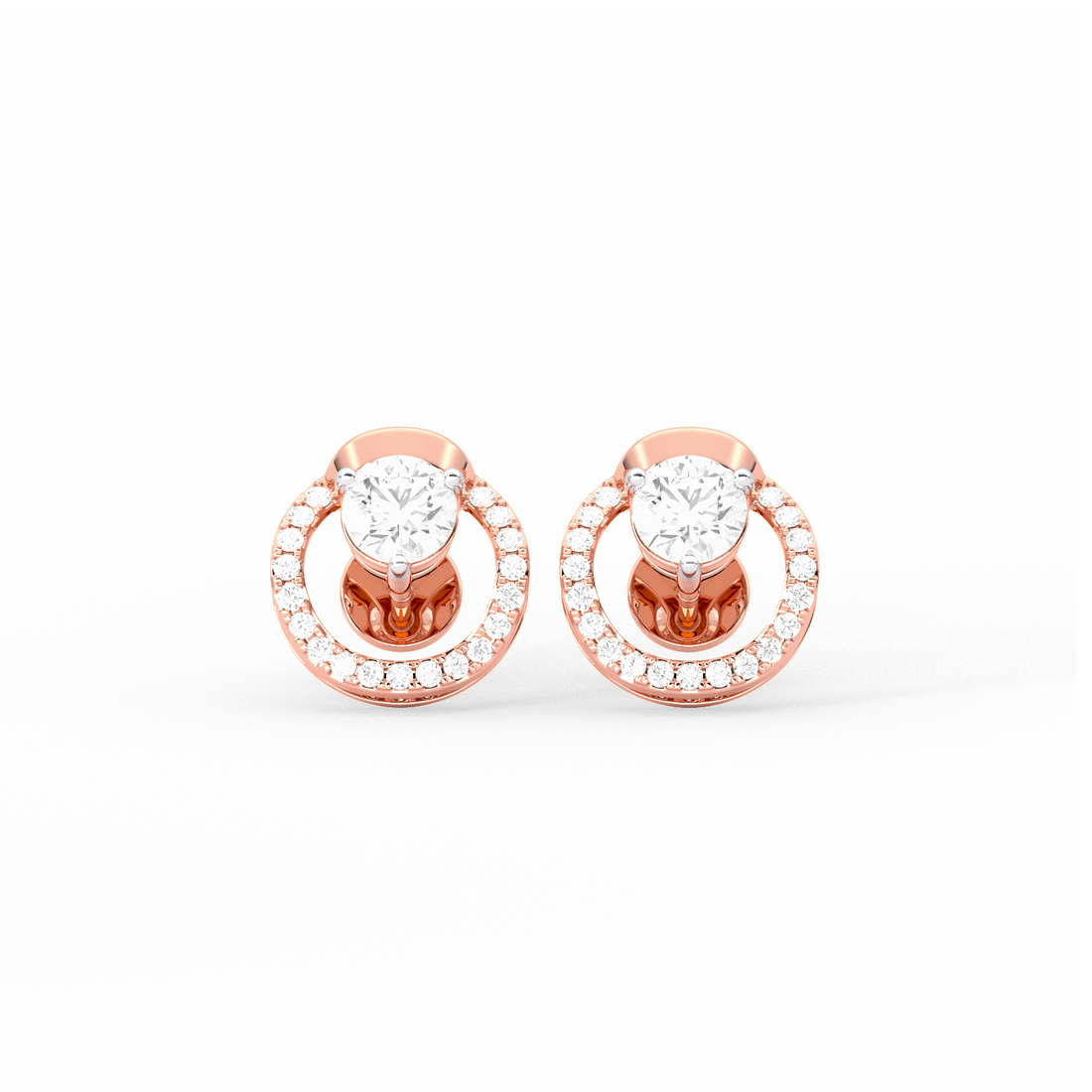 Floating Halo Round Diamond Stud Earrings