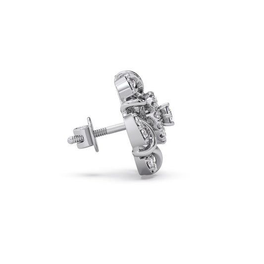 Flower Diamond Stud Platinum Earrings