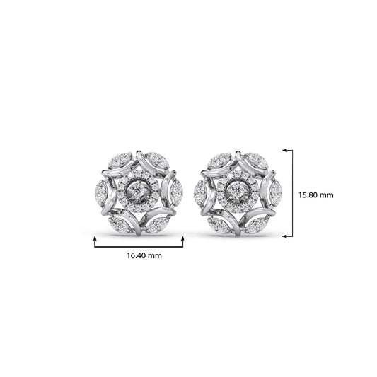 Flower Diamond Stud Platinum Earrings
