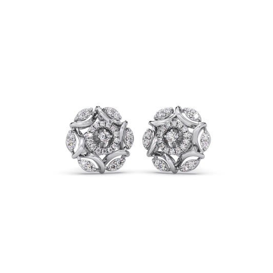 Flower Diamond Stud Platinum Earrings
