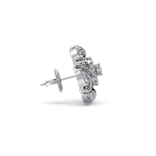 Flower Diamond Stud Platinum Earrings