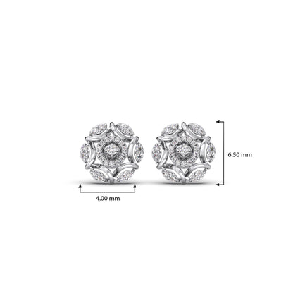 Flower Diamond Stud Platinum Earrings