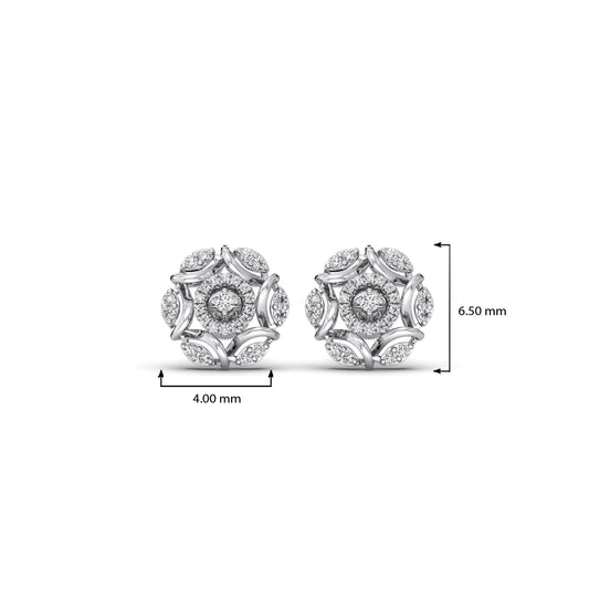 Flower Diamond Stud Platinum Earrings
