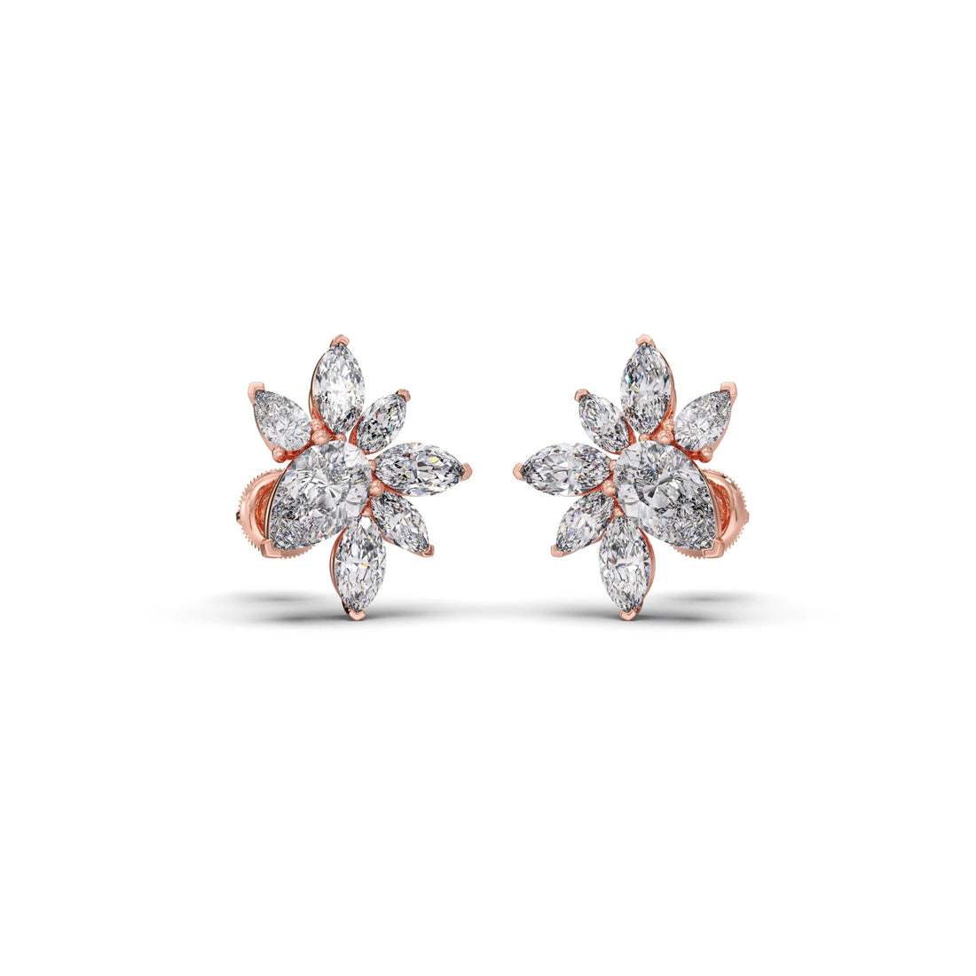 Floral Pear and Marquise Diamond Stud Earrings