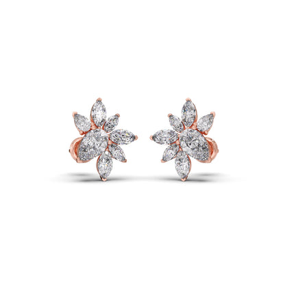 Floral Pear and Marquise Diamond Stud Earrings