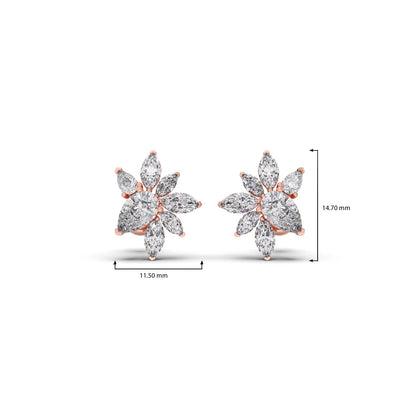 Floral Pear and Marquise Diamond Stud Earrings