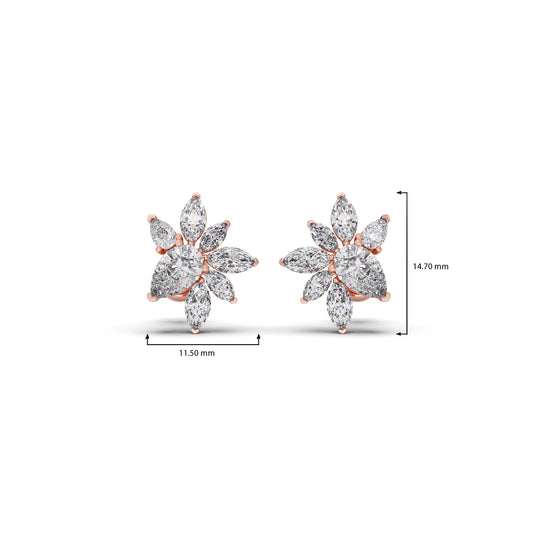 Floral Pear and Marquise Diamond Stud Earrings