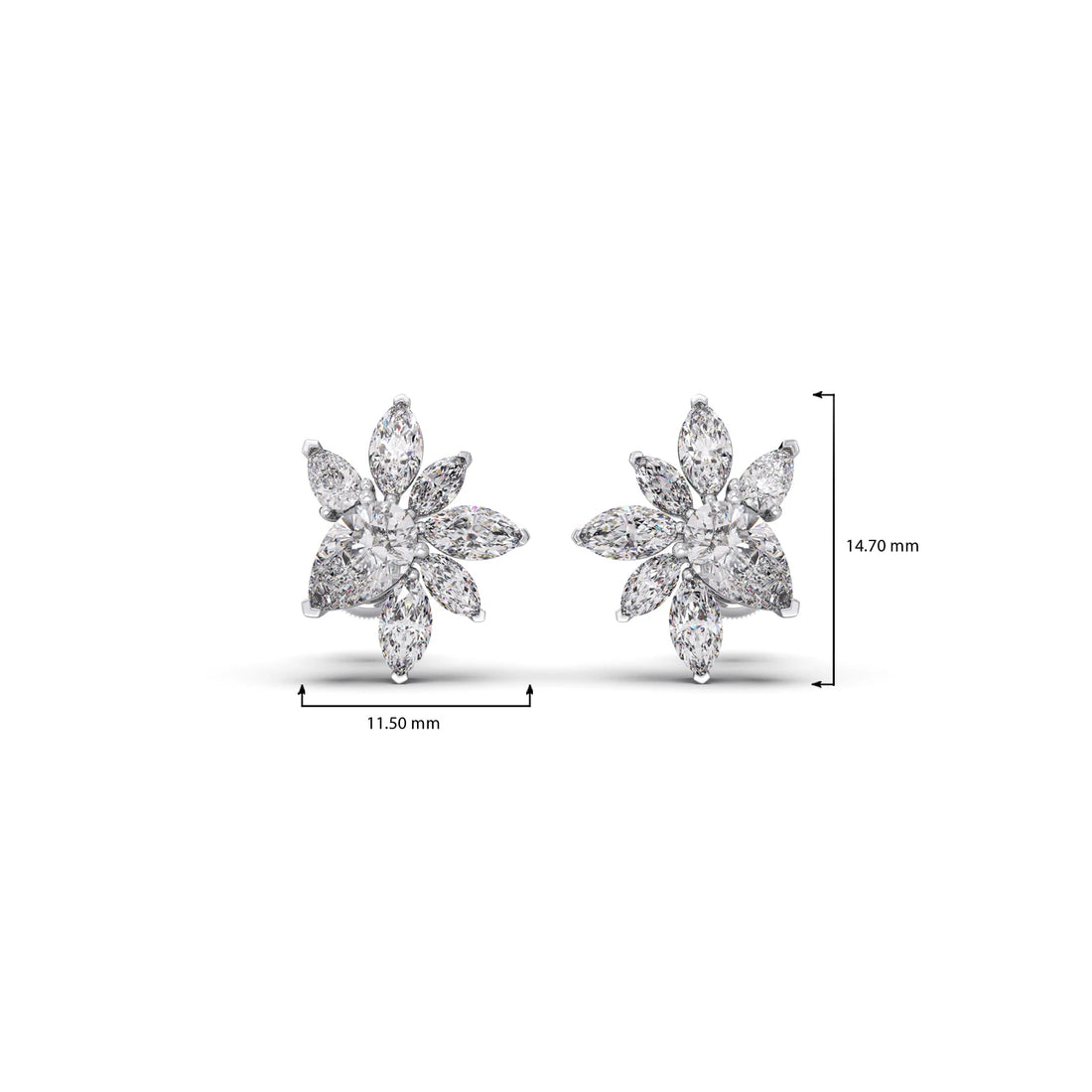 Floral Pear and Marquise Diamond Stud Earrings