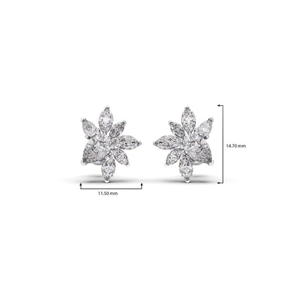 Floral Pear and Marquise Diamond Stud Earrings