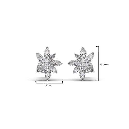 Floral Pear and Marquise Diamond Stud Earrings
