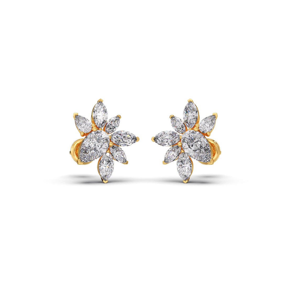 Floral Pear and Marquise Diamond Stud Earrings