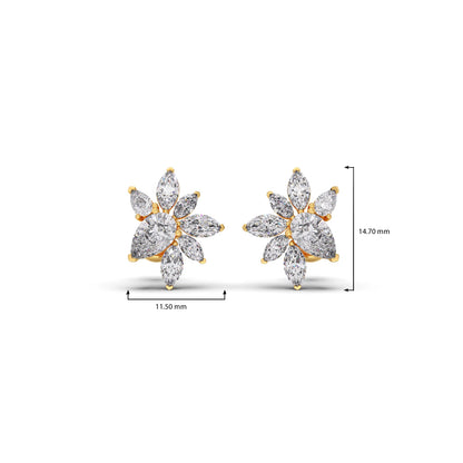 Floral Pear and Marquise Diamond Stud Earrings