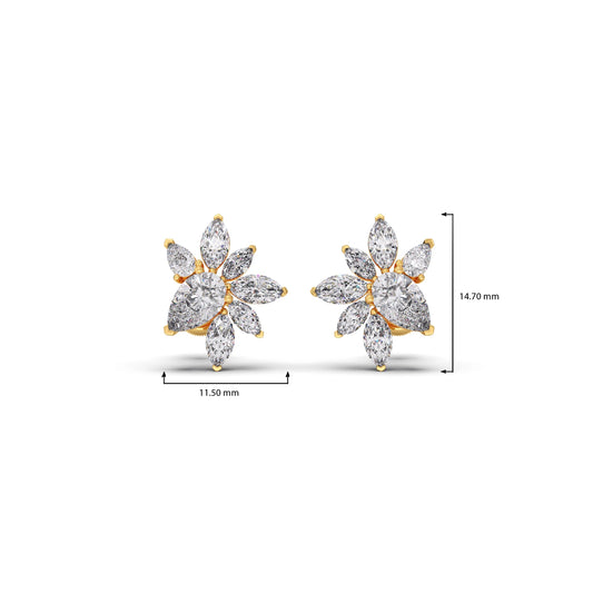 Floral Pear and Marquise Diamond Stud Earrings