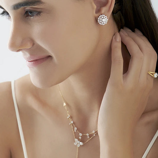 Floral Halo Round Diamond Earrings