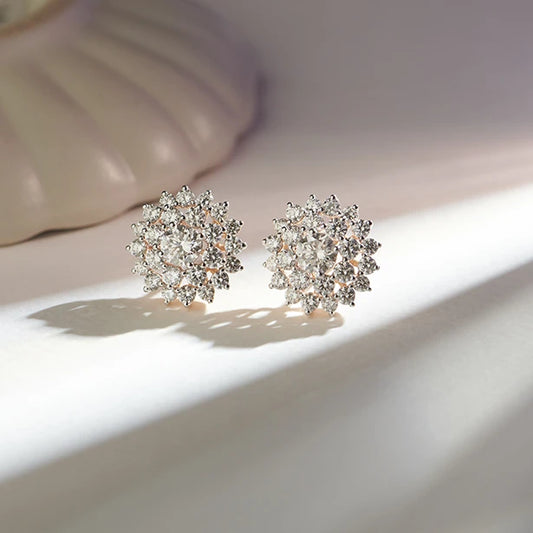 Floral Halo Round Diamond Earrings