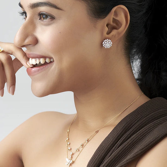 Floral Halo Round Diamond Earrings
