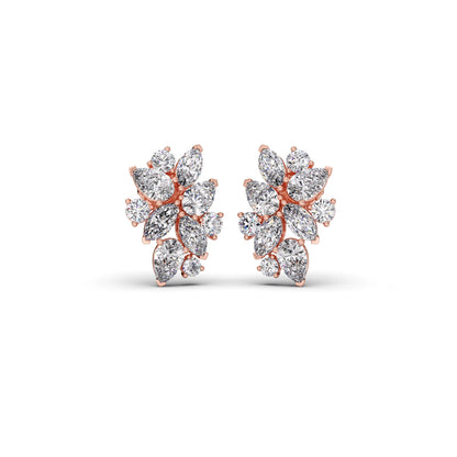 Pear, Marquise, and Round Diamond Cluster Earrings