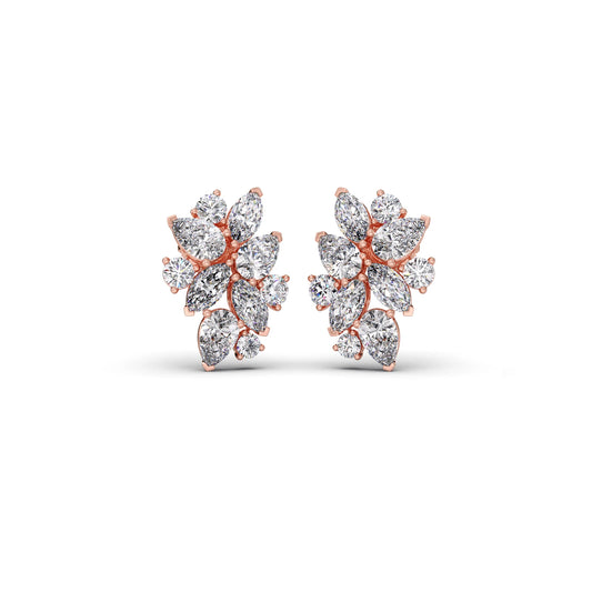 Pear, Marquise, and Round Diamond Cluster Earrings