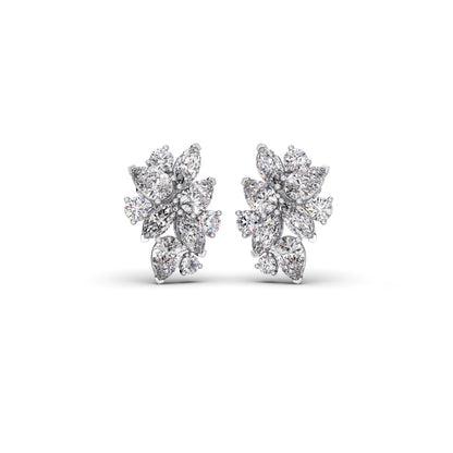 Pear, Marquise, and Round Diamond Cluster Earrings