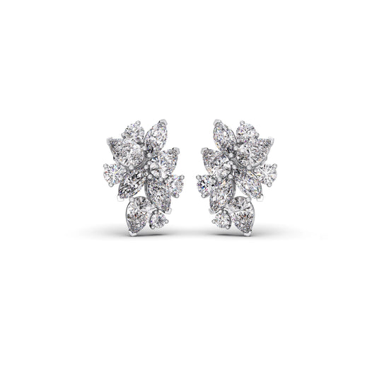 Pear, Marquise, and Round Diamond Cluster Earrings