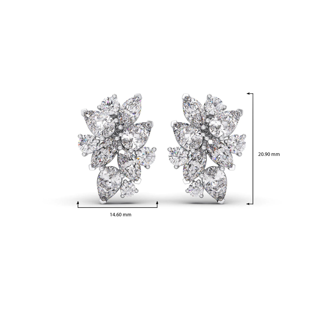 Pear, Marquise, and Round Diamond Cluster Earrings