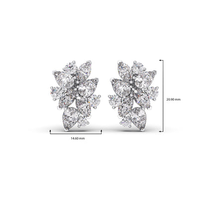 Pear, Marquise, and Round Diamond Cluster Earrings