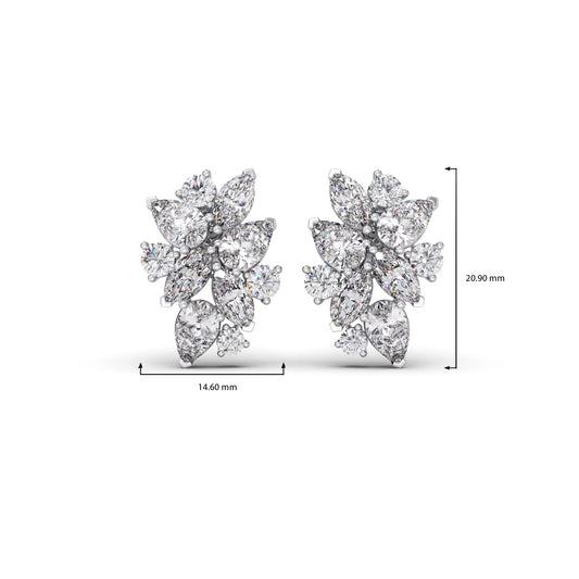 Pear, Marquise, and Round Diamond Cluster Earrings