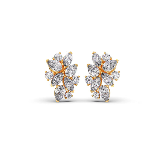 Pear, Marquise, and Round Diamond Cluster Earrings