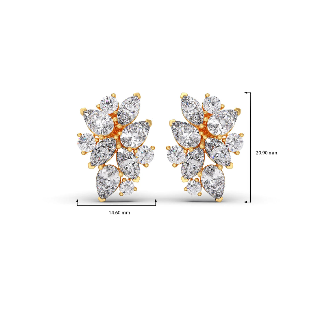 Pear, Marquise, and Round Diamond Cluster Earrings