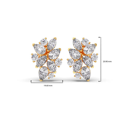Pear, Marquise, and Round Diamond Cluster Earrings