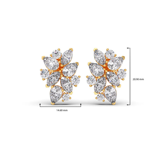 Pear, Marquise, and Round Diamond Cluster Earrings