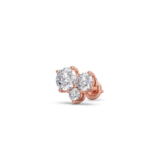 Three Stone Round Diamond Stud Earrings