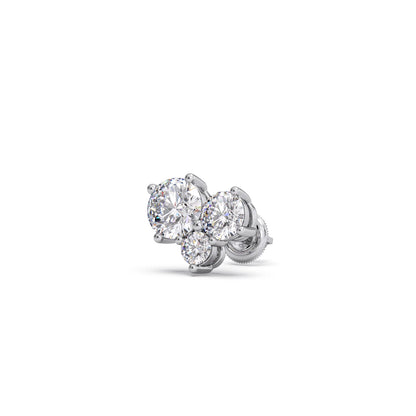 Three Stone Round Diamond Stud Earrings