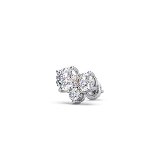 Three Stone Round Diamond Stud Earrings