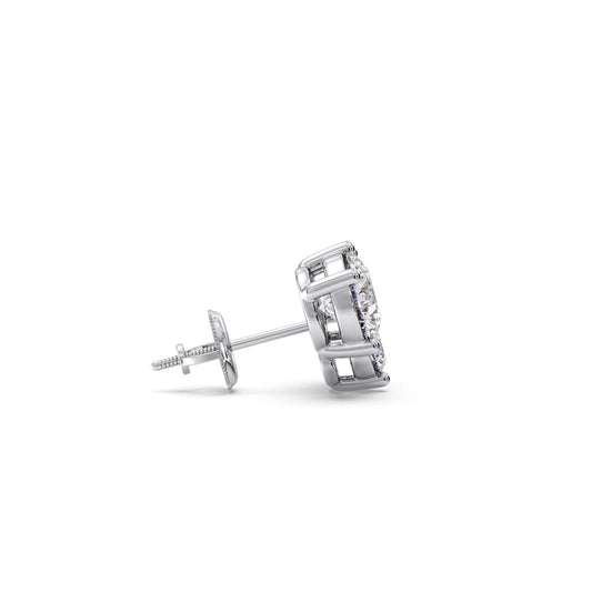 Three Stone Round Diamond Stud Earrings