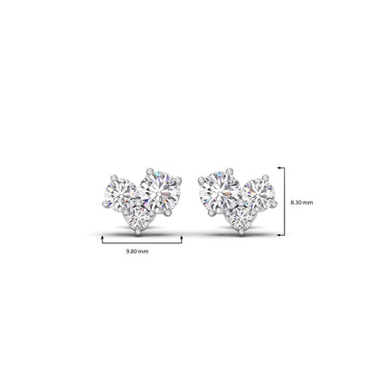 Three Stone Round Diamond Stud Earrings