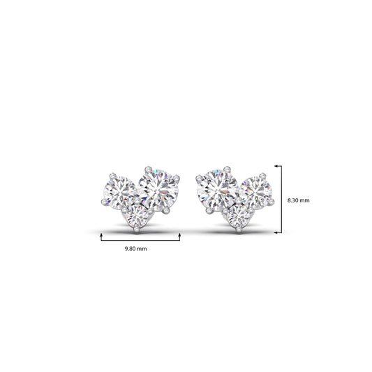 Three Stone Round Diamond Stud Earrings