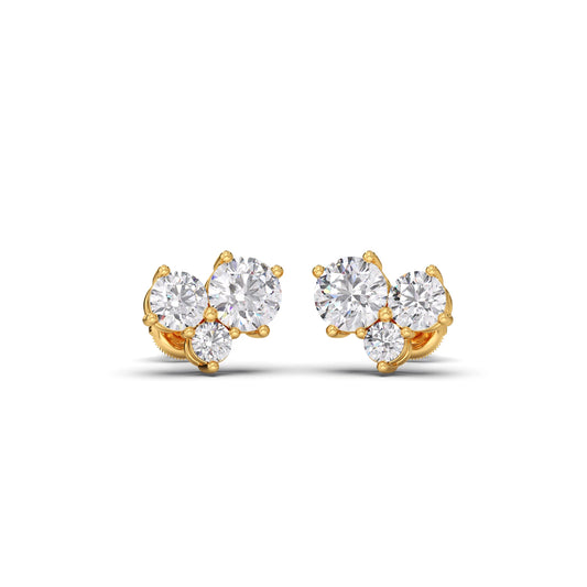 Three Stone Round Diamond Stud Earrings