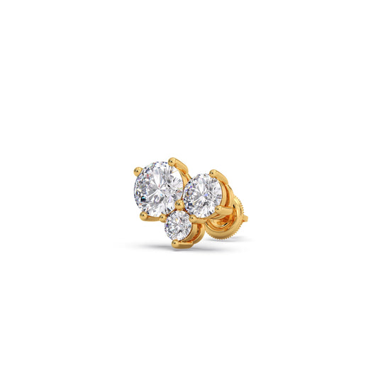Three Stone Round Diamond Stud Earrings