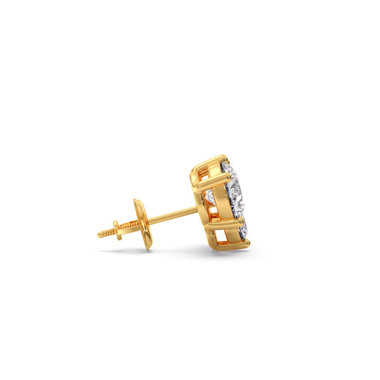 Three Stone Round Diamond Stud Earrings