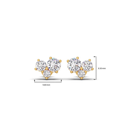 Three Stone Round Diamond Stud Earrings