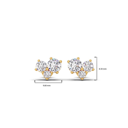 Three Stone Round Diamond Stud Earrings