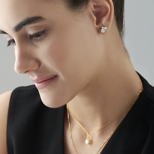 Three Stone Round Diamond Stud Earrings
