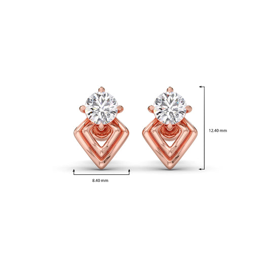 Kite Shape Frame Round Diamond Stud Earrings