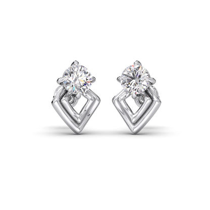 Kite Shape Frame Round Diamond Stud Earrings
