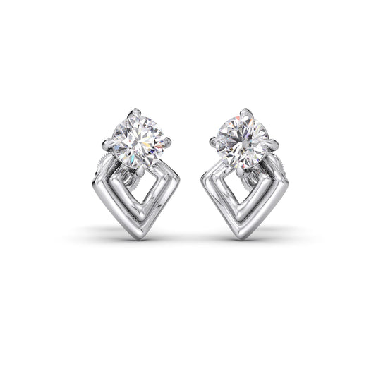 Kite Shape Frame Round Diamond Stud Earrings