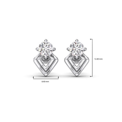 Kite Shape Frame Round Diamond Stud Earrings