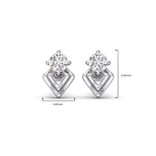 Kite Shape Frame Round Diamond Stud Earrings